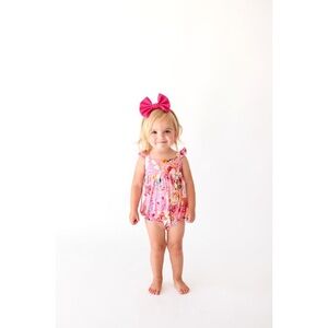 Posh Peanut Chantria Basic Ruffled Cap Sleeve Bubble Romper, Bright Pink - 2T